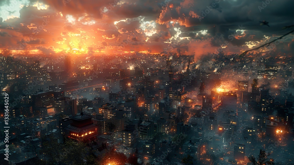Fototapeta premium Editorial take on the futuristic cityscapes at twilight - HD 8K wallpaper Photographic Image 
