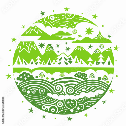 Eco-Friendly Earth Illustration – Green Planet Concept with Nature Elements