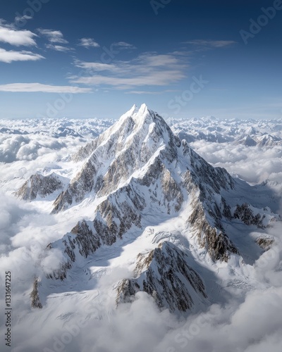 Wallpaper Mural Majestic Snow-Capped Mountain Peak Surrounded by Clouds in a Clear Blue Sky Torontodigital.ca