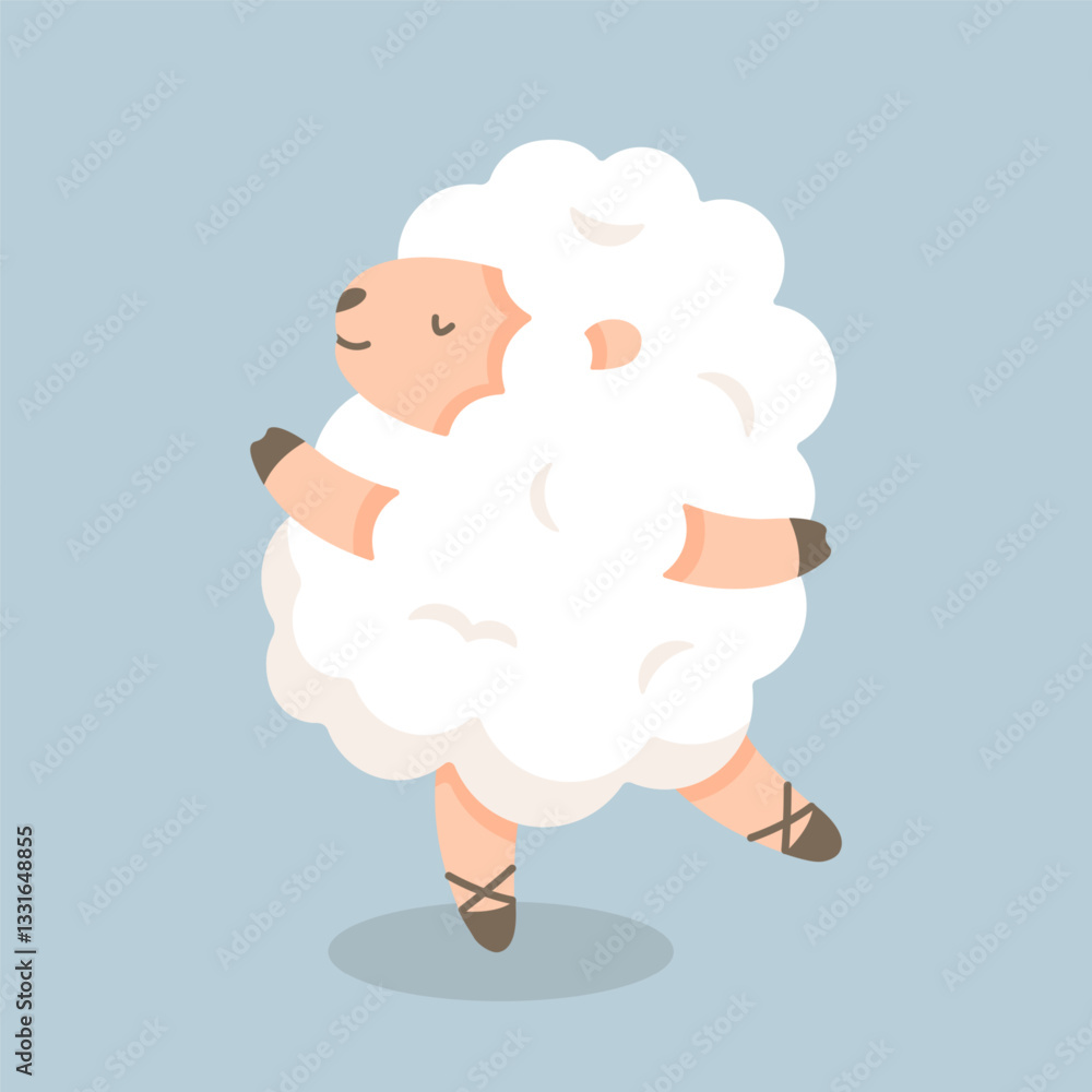 Cute, white sheep dancing ballet. Children's print. Cute, white sheep dancing ballet. Children's print.