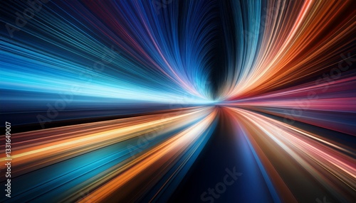Motion blur of fast-moving abstract shapes, creating a dynamic and energetic visual with vibrant flow and speed.
