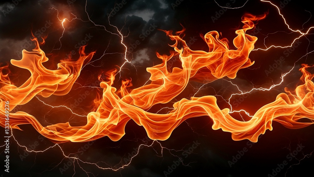 Fototapeta premium Fiery flames intertwined with electrifying lightning bolts