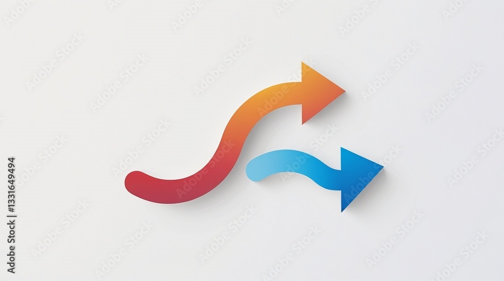 The graphic features two curved arrows on a white background, symbolizing growth and decline respectively. The smooth, dynamic shapes and sharp arrowheads create a clean, modern visual effect. The graphic features two curved arrows on a white background, symbolizing growth and decline respectively. The smooth, dynamic shapes and sharp arrowheads create a clean, modern visual effect.
