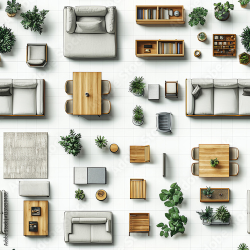 Wallpaper Mural Living Room , Bathroom, Kitchen, Working Room Top View Vector Elements Set – Interior Design Icons for Floor Plan Layout Torontodigital.ca