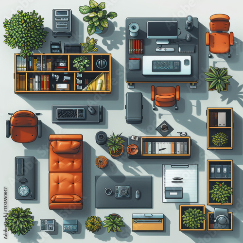 Wallpaper Mural Living Room , Bathroom, Kitchen, Working Room Top View Vector Elements Set – Interior Design Icons for Floor Plan Layout Torontodigital.ca