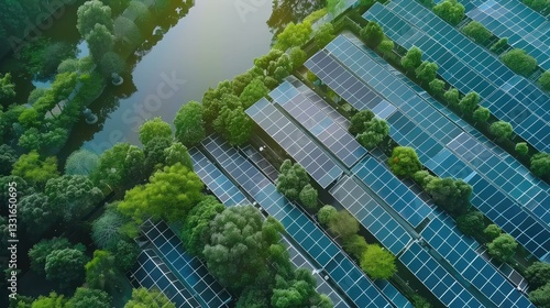 Solar Farm Integrated in a Lush Forest Landscape