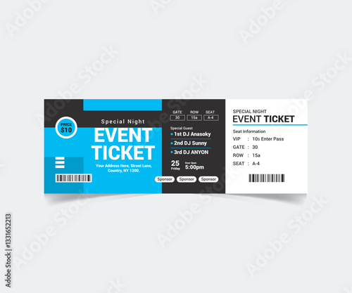 Event Ticket Template Design with Vector File