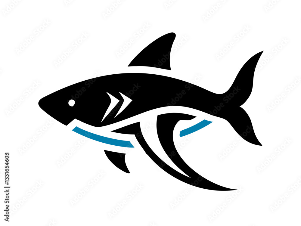 Fototapeta premium Bold black silhouette of a shark..Generative ai
