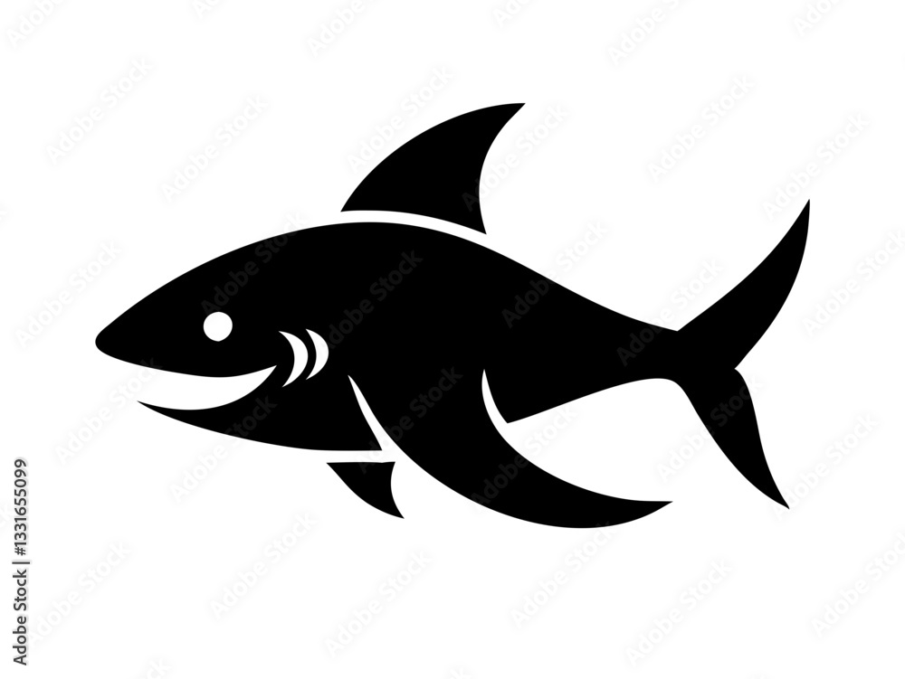 Bold black silhouette of a shark..Generative ai Bold black silhouette of a shark..Generative ai