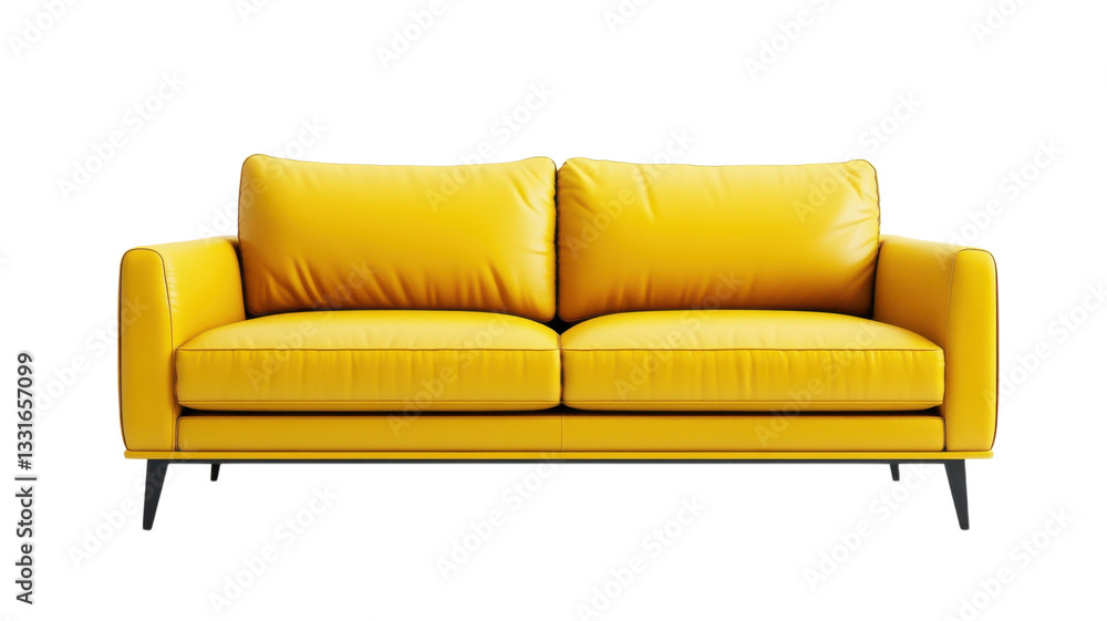 Stylish yellow leather sofa with modern design in minimalistic setting Stylish yellow leather sofa with modern design in minimalistic setting