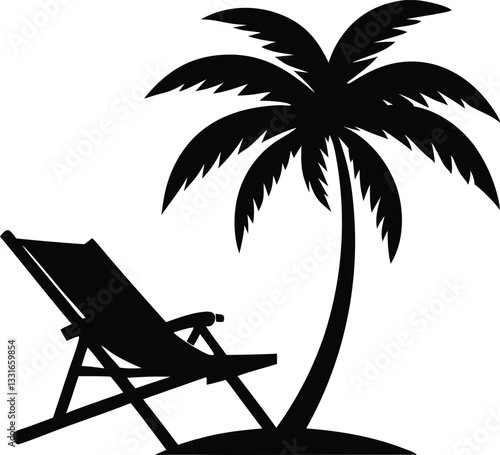 beach chair and palm tree silhouette vector,summer silhouette