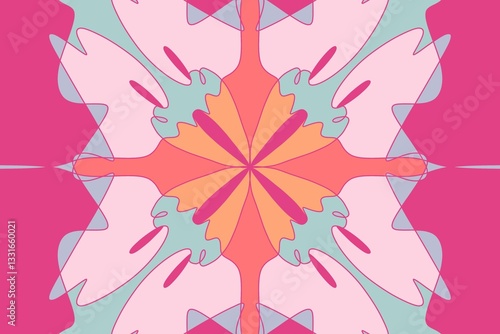 abstract pink magenta turquoise cyan floral symmetrical background 