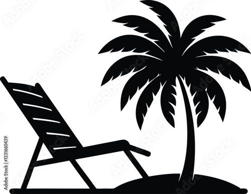 beach chair and palm tree silhouette vector,summer silhouette