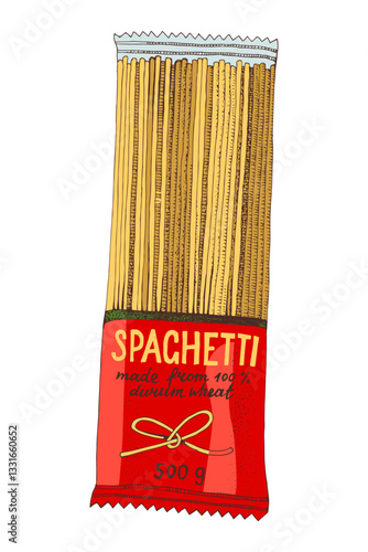 Spaghetti in package hand drawn vector illustration