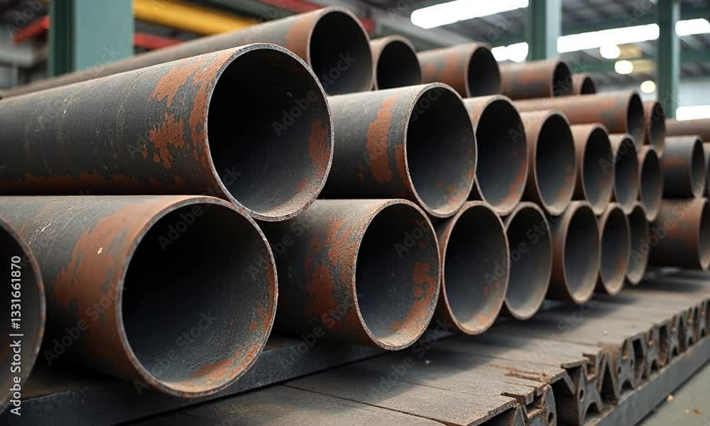 Stack of Industrial Steel Tubes in Warehouse Stack of Industrial Steel Tubes in Warehouse