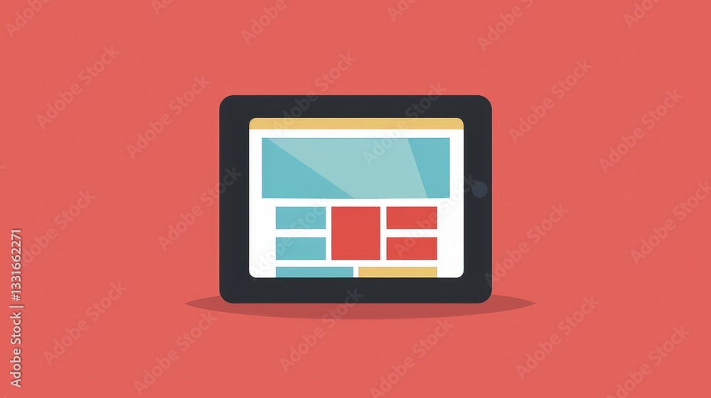 Tablet Displaying Website Layout on Red Background Tablet Displaying Website Layout on Red Background