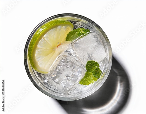 gin and tonic glass from top view isolated on transparent or white background
