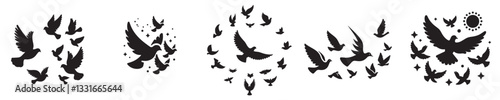 vector of a flock of flying doves