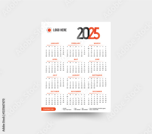 mordern & simple wall calender design 2025.  Minimalist Wall Calendar Template 