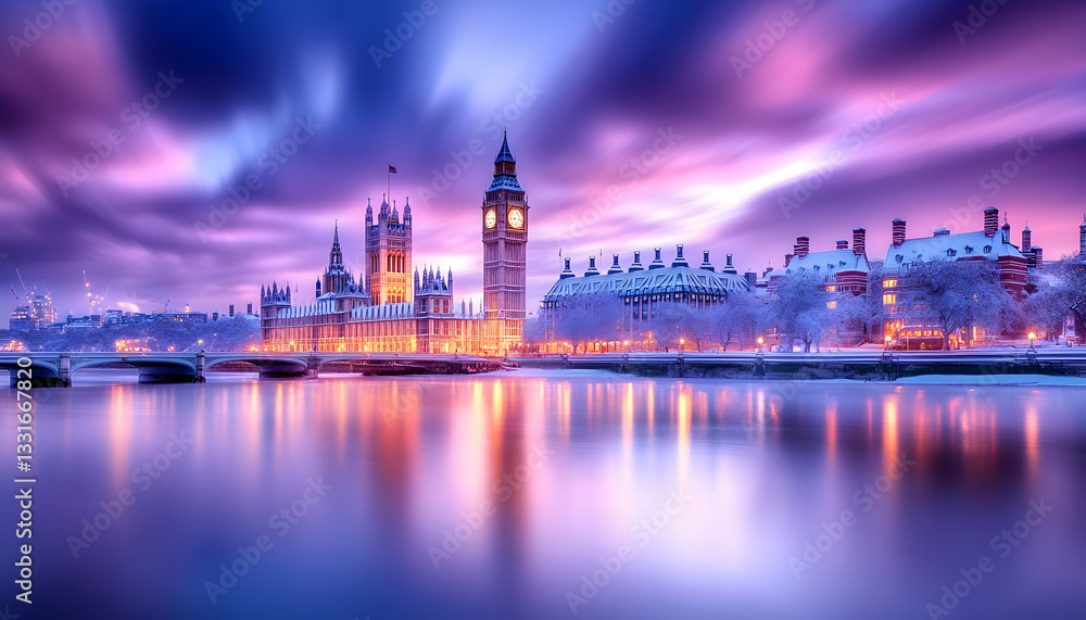 Obraz premium Winter wonderland cityscape of London's Parliament
