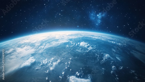 Fototapeta Naklejka Na Ścianę i Meble -  A side angle view shot of planet Earth from a vast starry outer space filled with stars and other planetaries, astronomy with science and technology