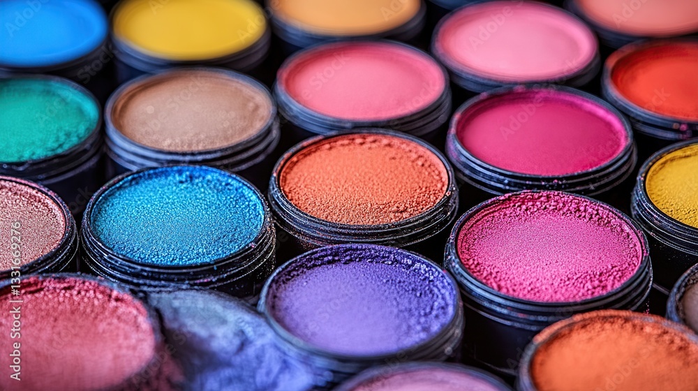 Colorful cosmetic pigments in small containers Colorful cosmetic pigments in small containers