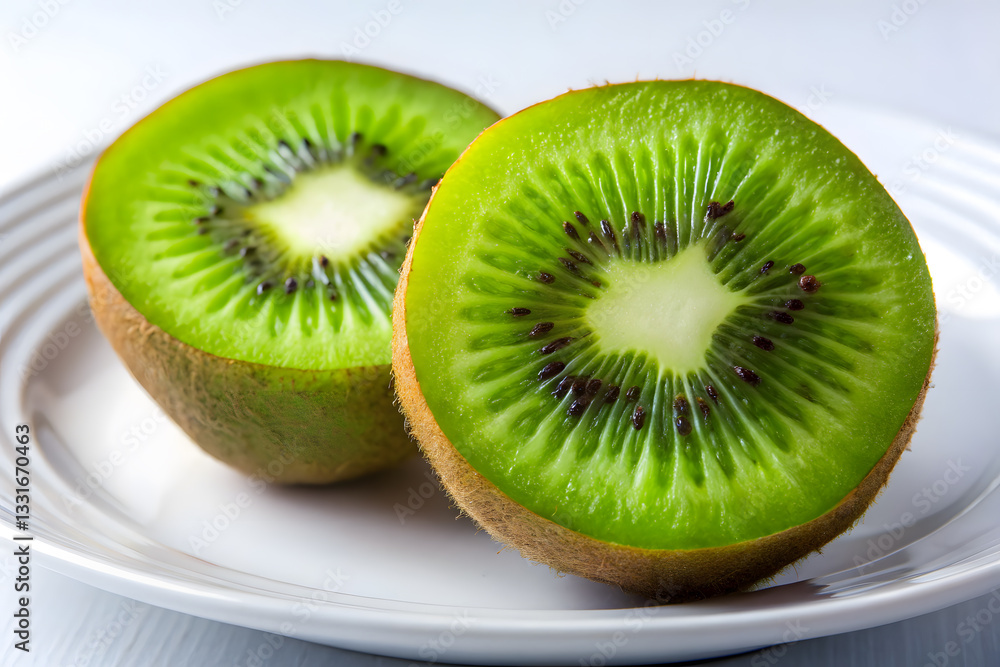 Sliced kiwi showcasing its vibrant green color and unique texture Sliced kiwi showcasing its vibrant green color and unique texture