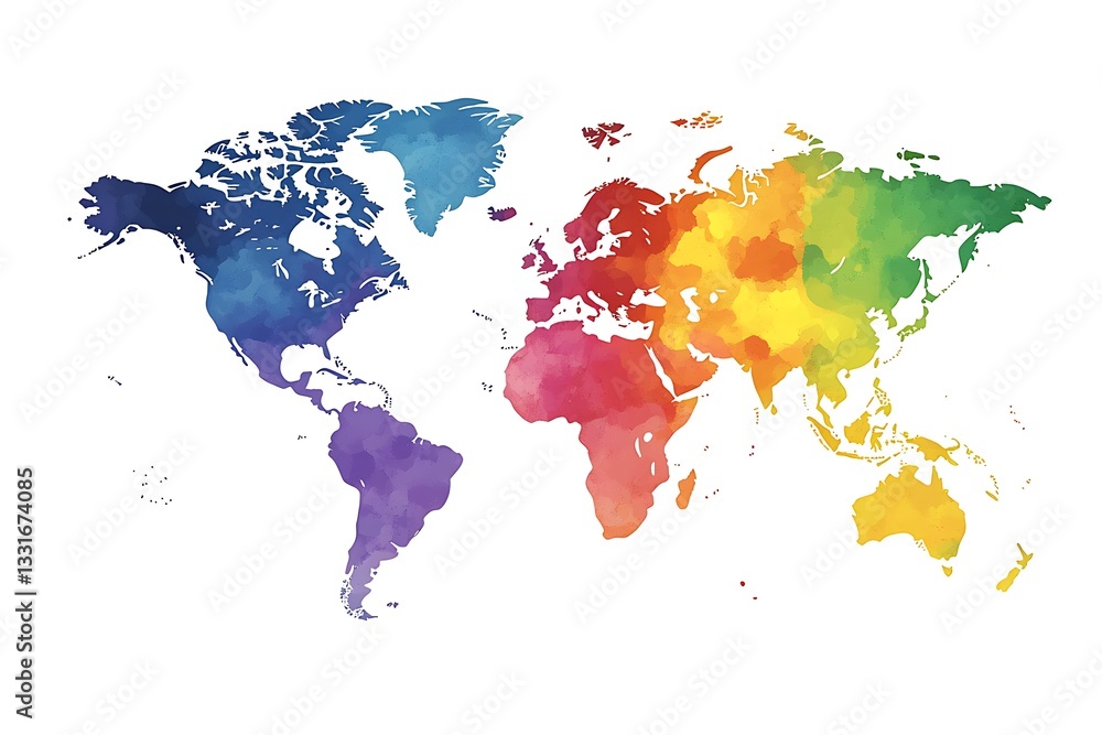 Fototapeta premium Illustrate a vibrant and colorful world map using a rainbow gradient