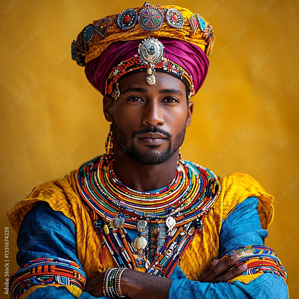Obraz premium Man Portrait, Regal Dress, Posing, Yellow Backdrop