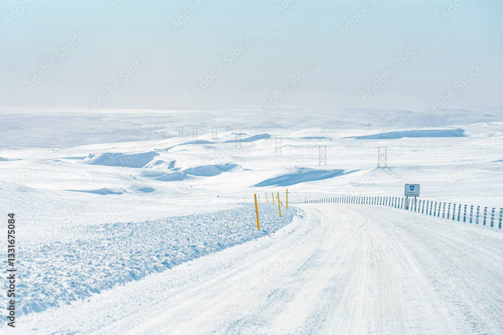 Photo of Iceland typical road in snow during winter Photo of Iceland typical road in snow during winter