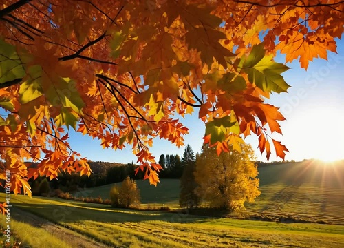 Ground-level view of fall leaves in a rural landscape, Video 4K