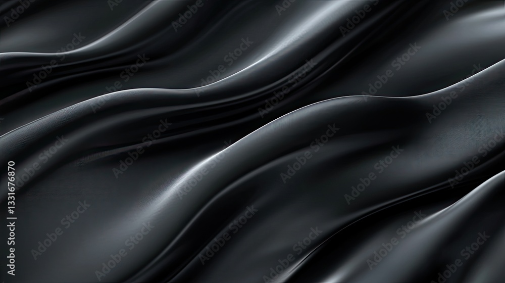 Fototapeta premium Abstract Dark Draped Fabric Background Texture Image Waves of Black Silk Elegant Smooth Surface Soft Luxurious Material Design