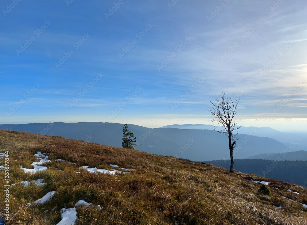 mountains in Slovenia. Landscape under blue sky. View form Pohorje mountain to hills