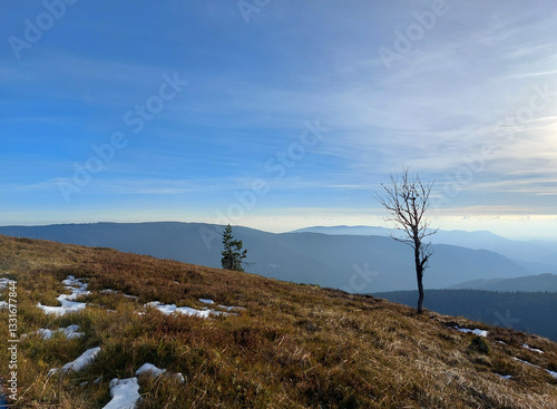 Obraz na płótnie mountains in Slovenia. Landscape under blue sky. View form Pohorje mountain to hills w salonie