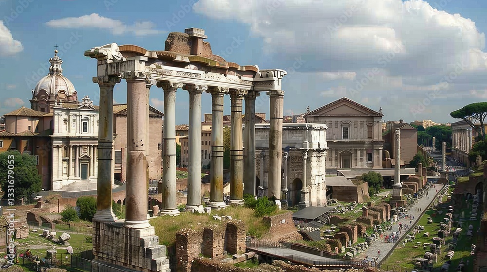 Obraz premium Majestic Ancient Roman Ruins Under a Bright Blue Sky