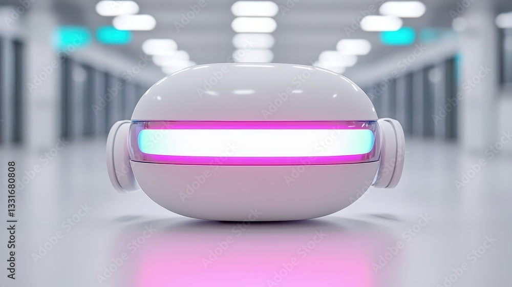 A sleek, futuristic robot head with glowing lights sits in a modern, minimalistic space, evoking a sense of advanced technology. A sleek, futuristic robot head with glowing lights sits in a modern, minimalistic space, evoking a sense of advanced technology.