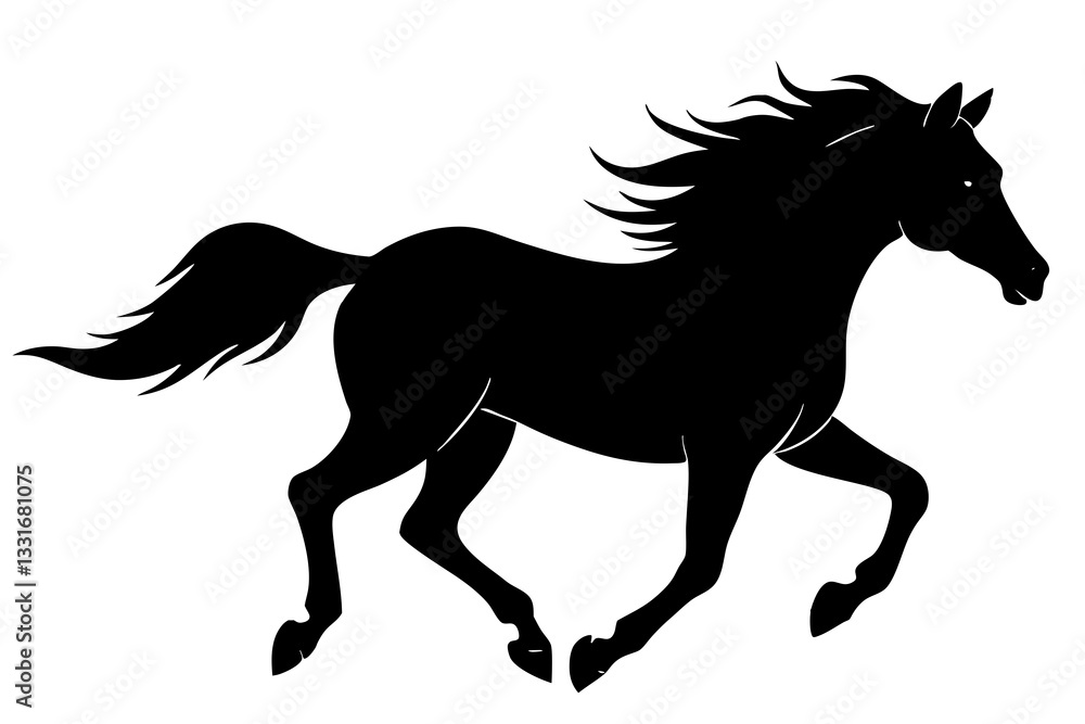 Running horse black silhouette vector, Simple silhouette Design vector icon with white background. horse vector, animal vector Running horse black silhouette vector, Simple silhouette Design vector icon with white background. horse vector, animal vector