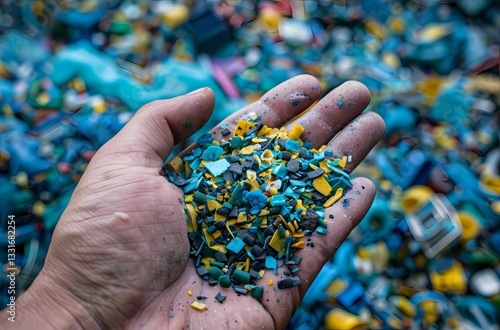 hand holding recycled plastic in pellet form