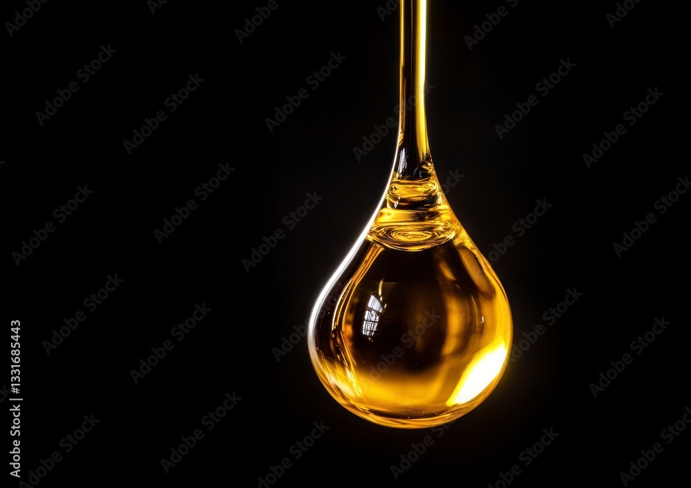 Golden Liquid Dropping Against Dark Backdrop for Food or Cosmetic Products Golden Liquid Dropping Against Dark Backdrop for Food or Cosmetic Products