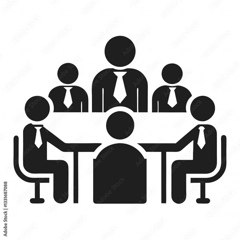 A Serious Business Meeting Unfolds Around A Table, Colleagues Collaborating And Strategizing In A Powerful, Unified Group, Depicted In Bold Black And White A Serious Business Meeting Unfolds Around A Table, Colleagues Collaborating And Strategizing In A Powerful, Unified Group, Depicted In Bold Black And White