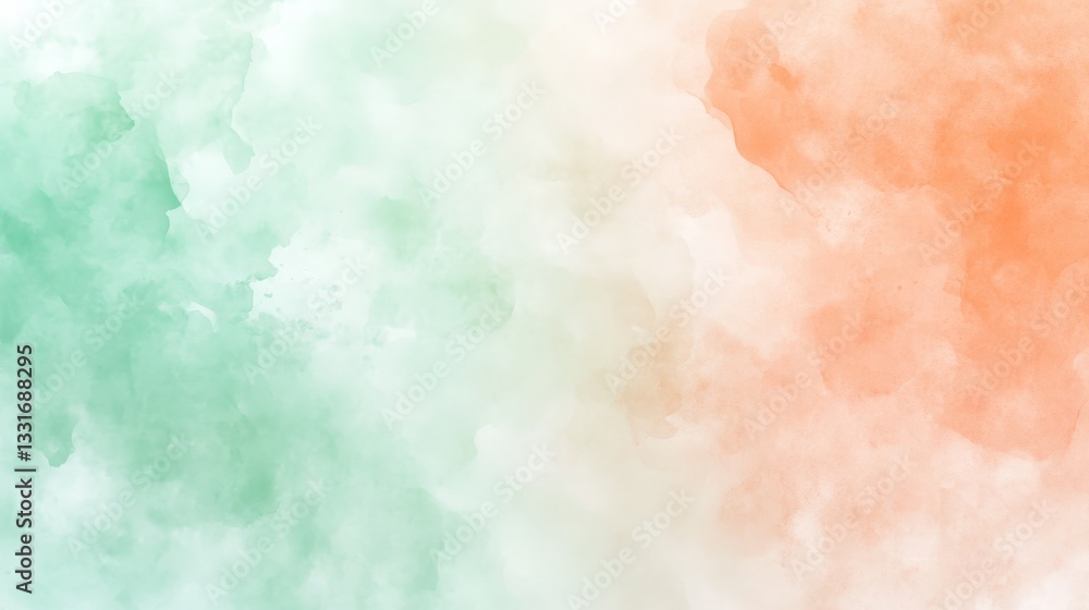Obraz premium Abstract watercolor background with soft green and orange hues