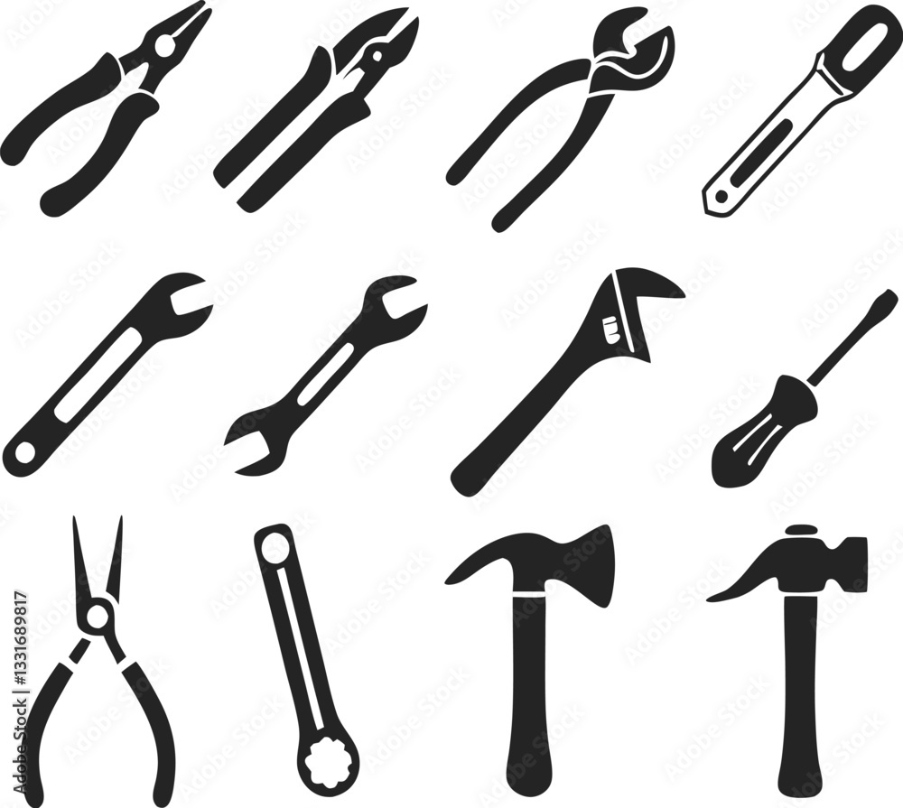 Naklejka premium Tools icons set. Instruments signs collection. Vector