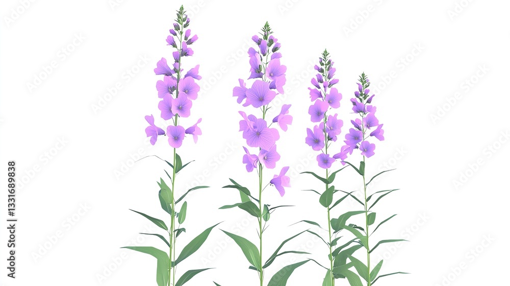 Obraz premium Three delicate lavender flowers against a white background