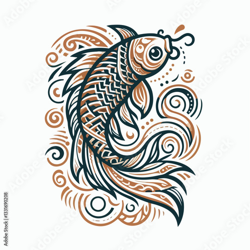 Koi Fish Design: An artistic representation of a koi fish, showcasing intricate patterns and flowing lines, symbolizing good fortune, prosperity, and strength.