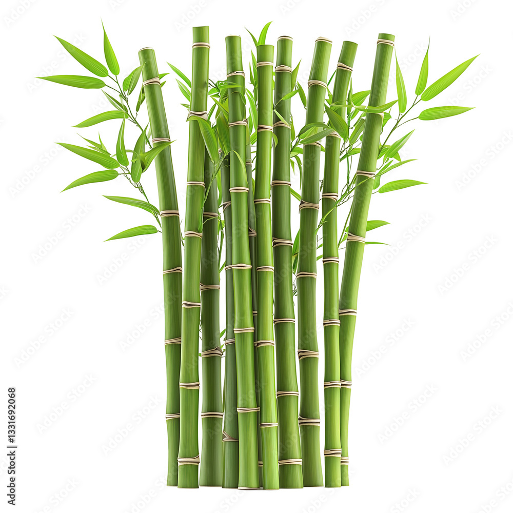 Green bamboo stalks with delicate leaves isolated on transparent background Green bamboo stalks with delicate leaves isolated on transparent background