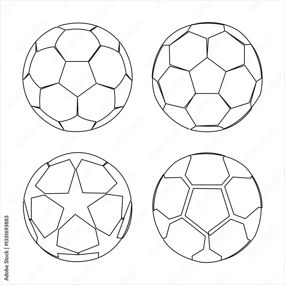 Continuous one line art drawing of World cup football ball design set outline vector illustration Continuous one line art drawing of World cup football ball design set outline vector illustration