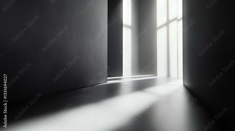 A minimalist interior with dramatic shadows and light streaming through windows, creating a serene and modern atmosphere. A minimalist interior with dramatic shadows and light streaming through windows, creating a serene and modern atmosphere.