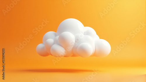 Abstract 3D rendering of a fluffy white cloud against a vibrant orange background. Ideal for websites, presentations, or social media.