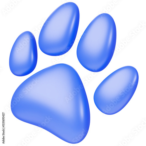 3d vector blue paw print cartoon render icon. Dog or cat foot print, wild animal footprint trace wolf, fox or bear. Puppy imprint, isolated design element for pet store, veterinary clinic or grooming
