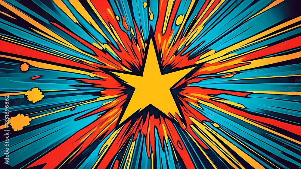 Fototapeta premium Starburst Explosion with Yellow Star and Radiating Lines